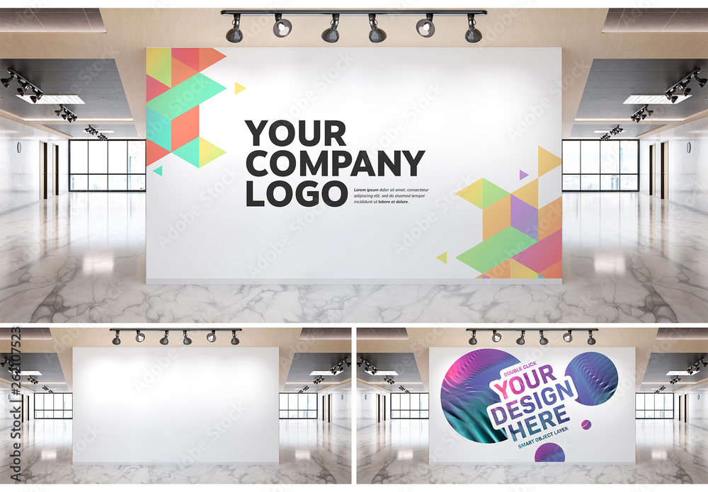 Blank Wall in Bright Wood and Marble Office Mockup Stock Template | Adobe  Stock