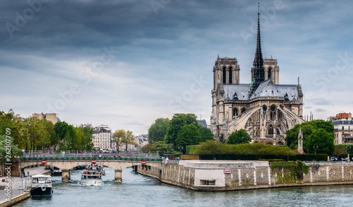 Notre Dame exterior, medieval Catholic cathedral, Paris, France