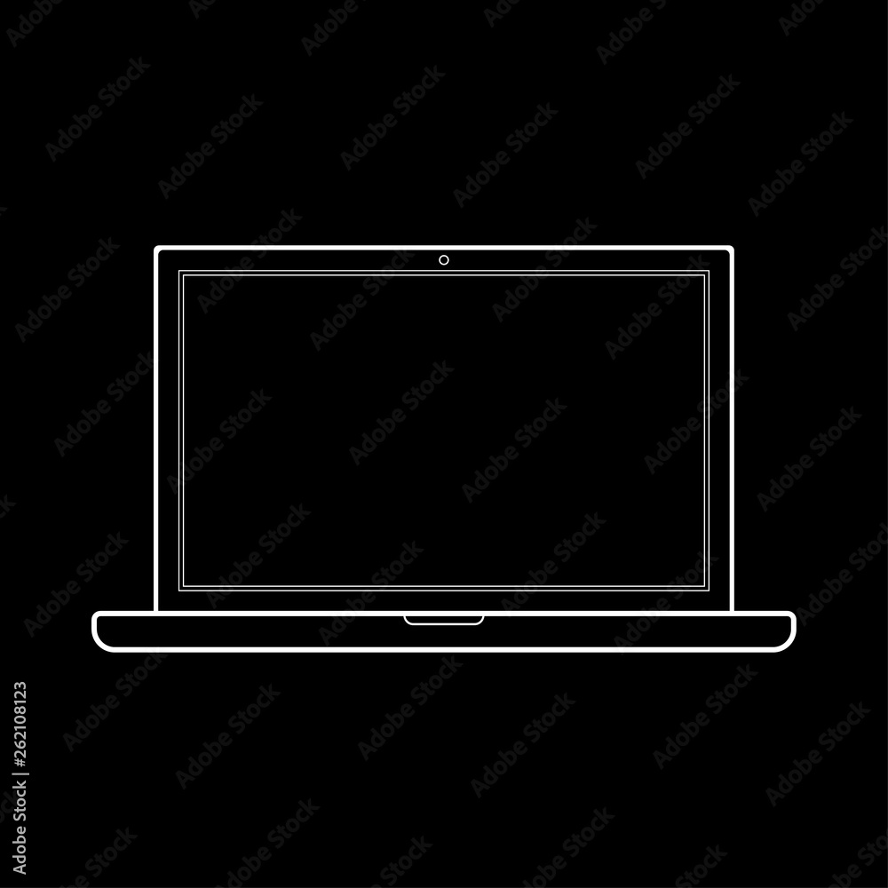 Notebook or laptrop front view with blank screen. Laptop notebook outline, vector. Laptopm notebook outline icon. Notebook or laptrop front view with blank screen. Laptop notebook outline, vector. Laptopm notebook outline icon.