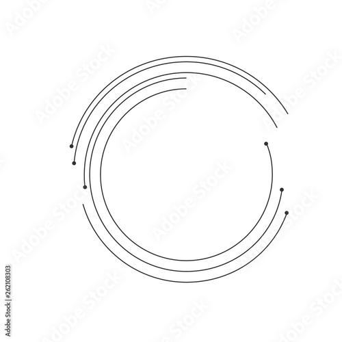 Futuristic Lines in Circle Form . Spiral Illustration .Technology round Logo . Design element . Abstract Geometric shape . Middle space for your text. Vector illustration isolated on white background.