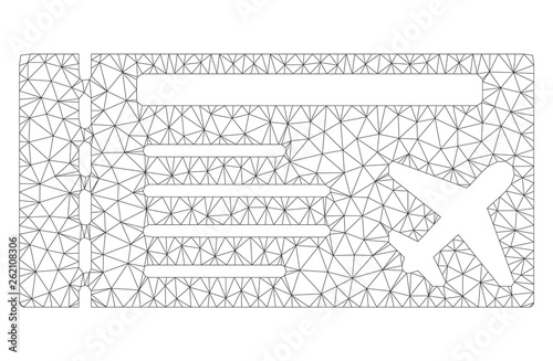 Mesh airticket polygonal 2d illustration. Abstract mesh lines and dots form triangular airticket. Wire frame 2D polygonal line network in vector format isolated on a white background. photo