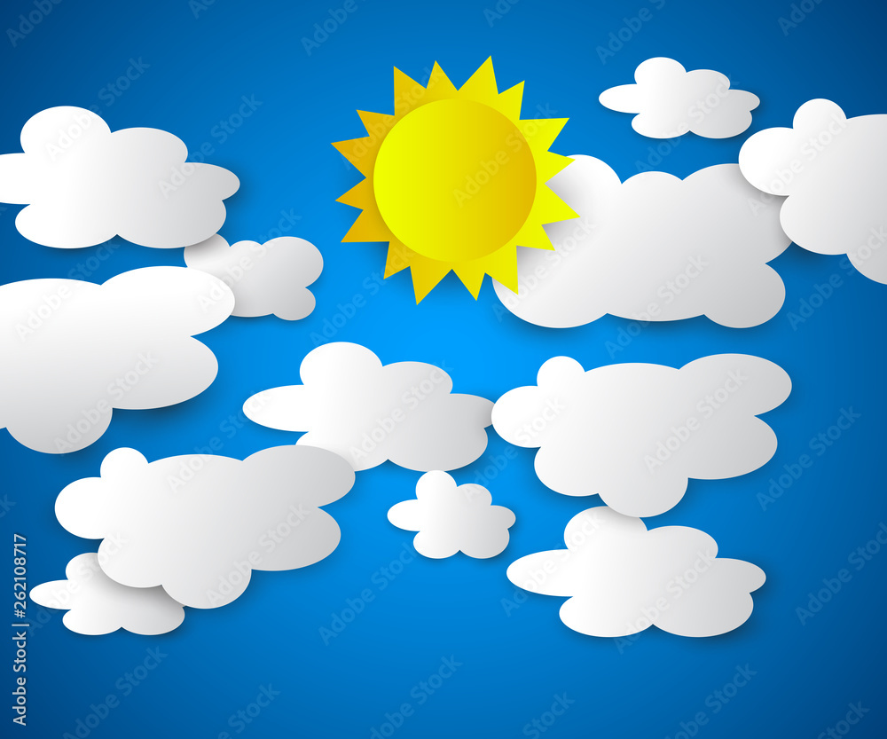Vector illustration of clouds with sun on the blue background Vector illustration of clouds with sun on the blue background