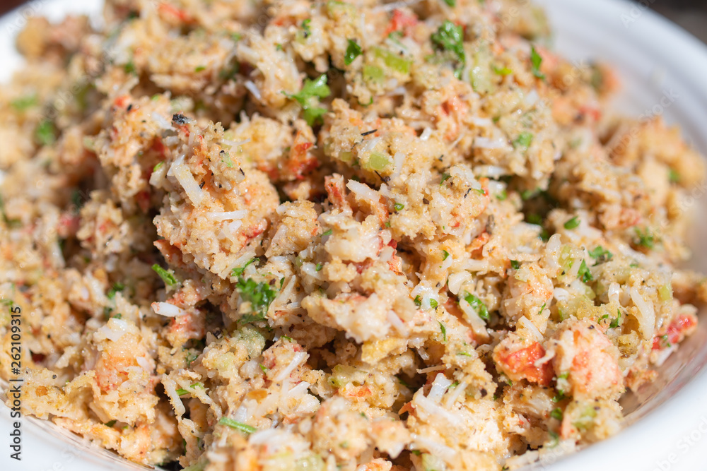 Fresh raw crab cakes mix. Fresh raw crab cakes mix.