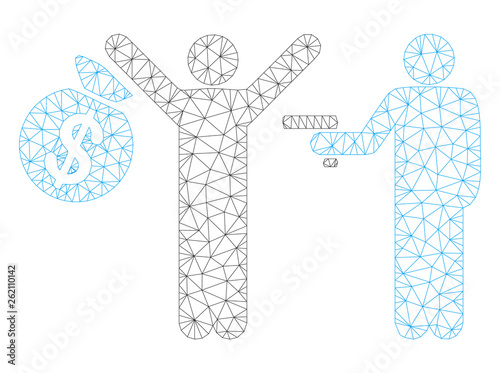 Mesh armed robbery polygonal icon illustration. Abstract mesh lines and dots form triangular armed robbery. Wire frame 2D polygonal line network in vector format isolated on a white background.