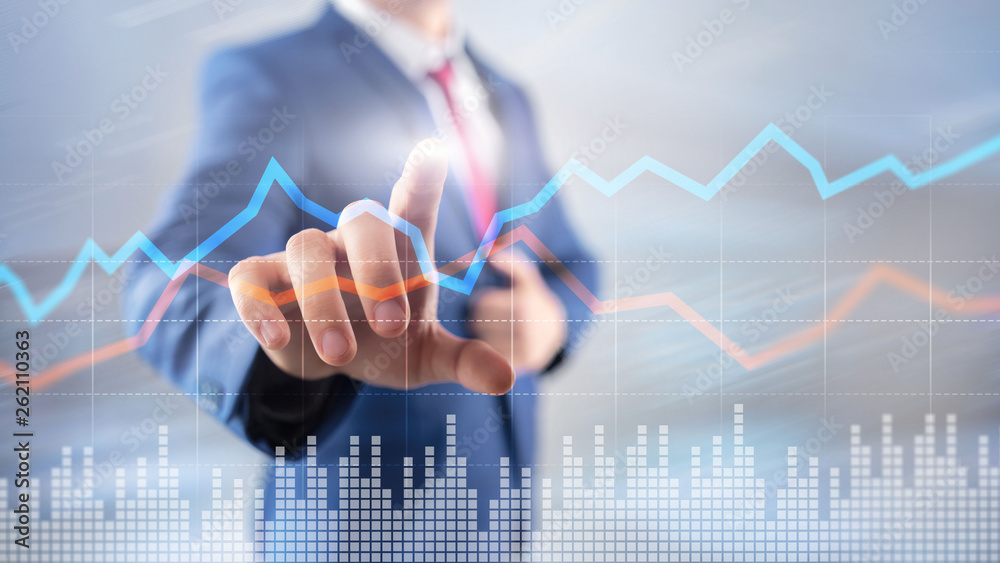 Business Financial Trading Investment concept graph virtual screen double exposure. Business Financial Trading Investment concept graph virtual screen double exposure.