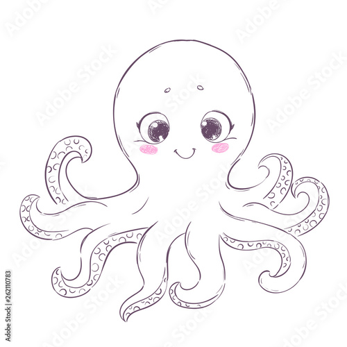 Cute carton octopus. Hand drawn