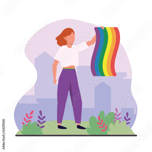 woman with rainbow flag to lgbt celebration