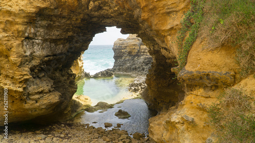 The Grotto - the hollowed out cave, natural stone arch with ocean behind, Australia