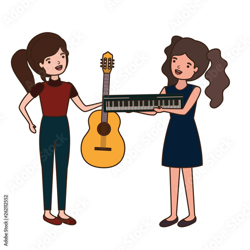 women with musical instruments character