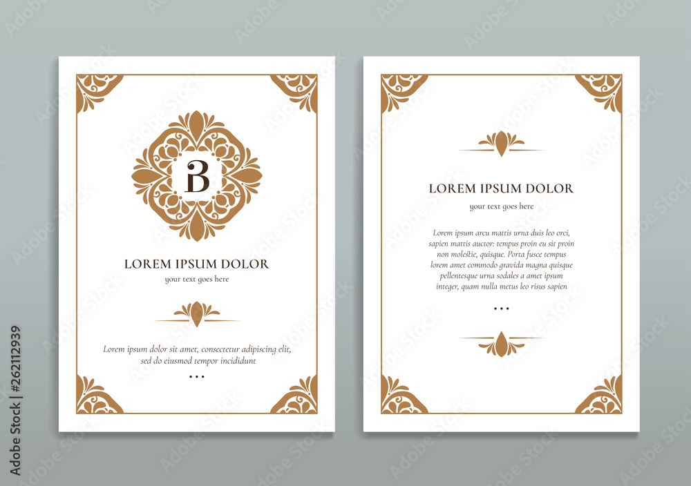 Gold and white vintage greeting card design. Luxury vector ornament template. Great for invitation, flyer, menu, brochure, postcard, background, wallpaper, decoration, packaging or any desired idea.