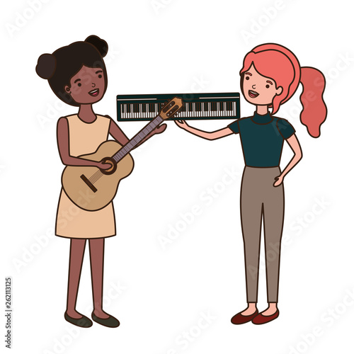 women with musical instruments character