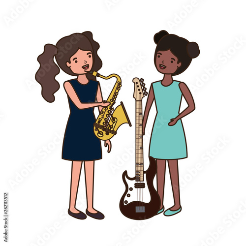 women with musical instruments character