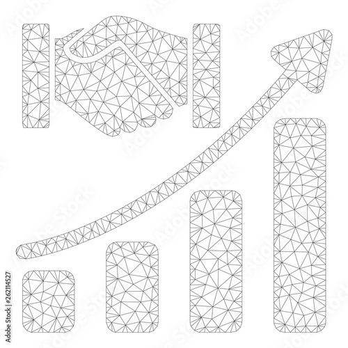 Mesh acquisition hands growth chart polygonal icon illustration. Abstract mesh lines and dots form triangular acquisition hands growth chart.