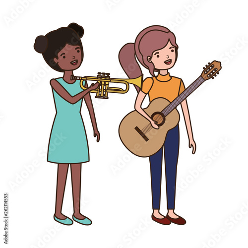 women with musical instruments character