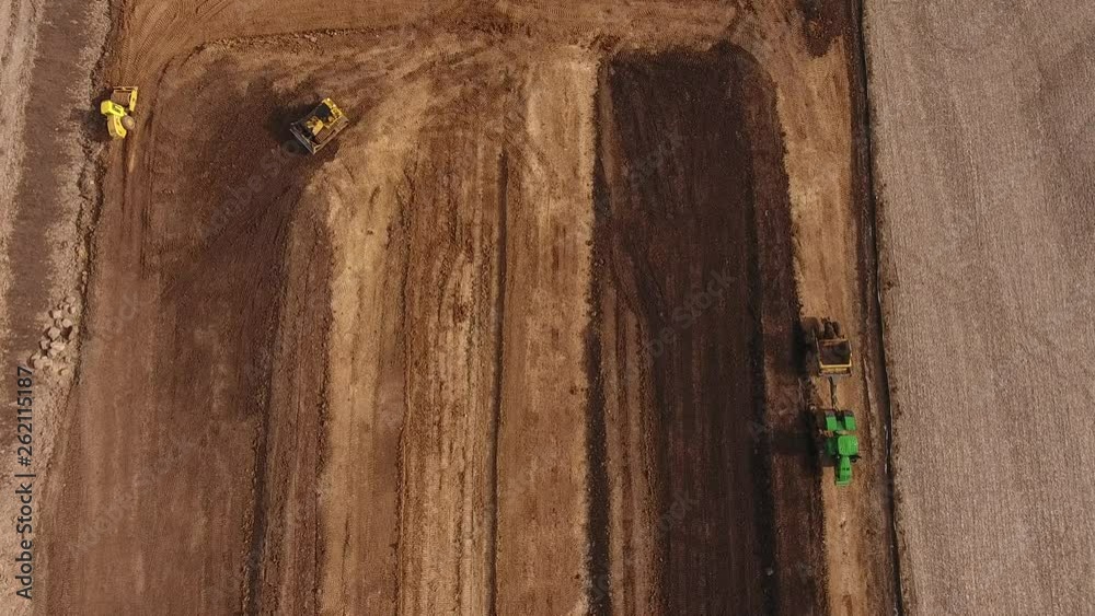 Farming Industrial Equipment - Birds Eye View of Clearing Land Farming Industrial Equipment - Birds Eye View of Clearing Land