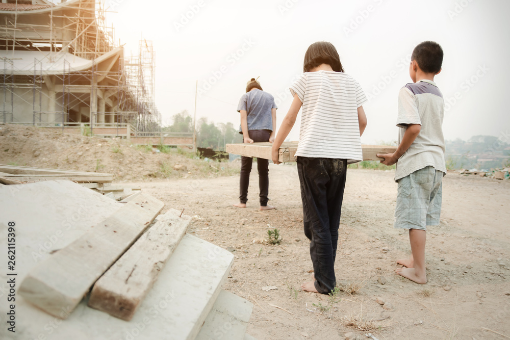 Children working at construction site for world day against child labour concept: Children working at construction site for world day against child labour concept: