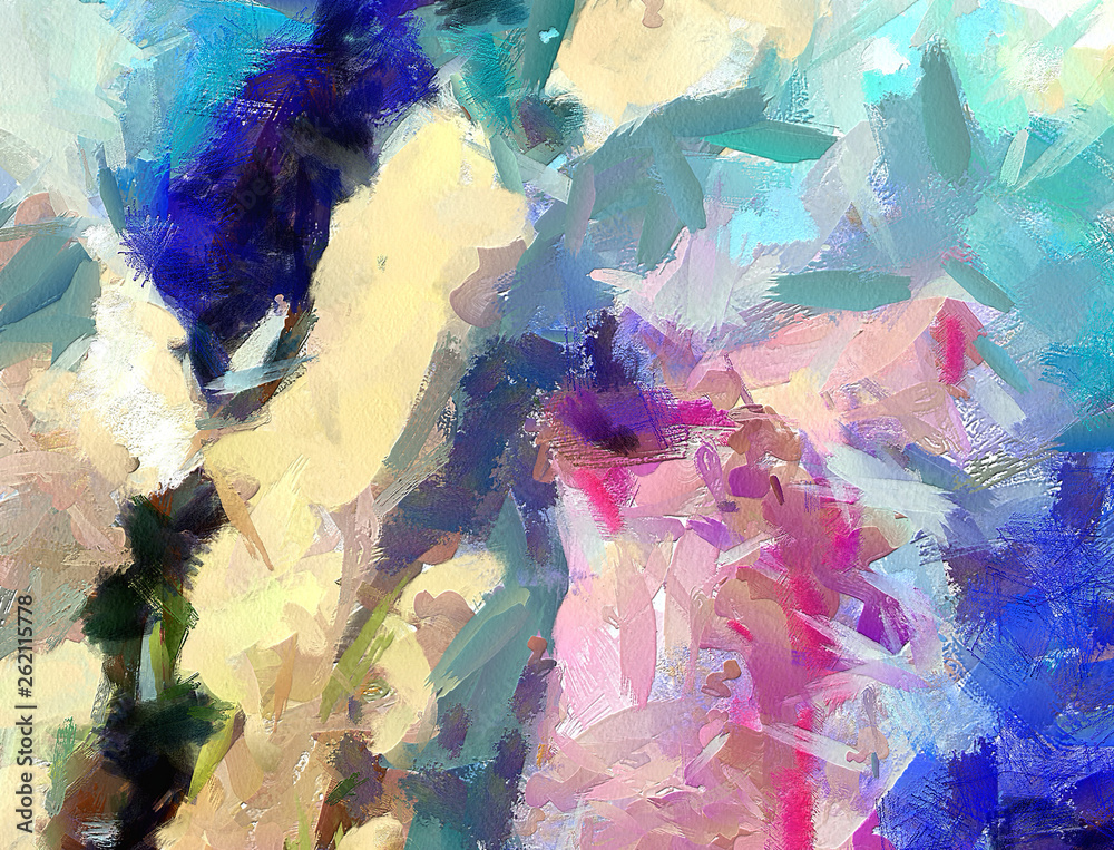 Fototapeta premium Abstract painting. Art for sale. Oil paint. Modern impressionism artwork. Contemporary wall arts. Paper or canvas print. Template for creating design poster, handmade production. Background texture.