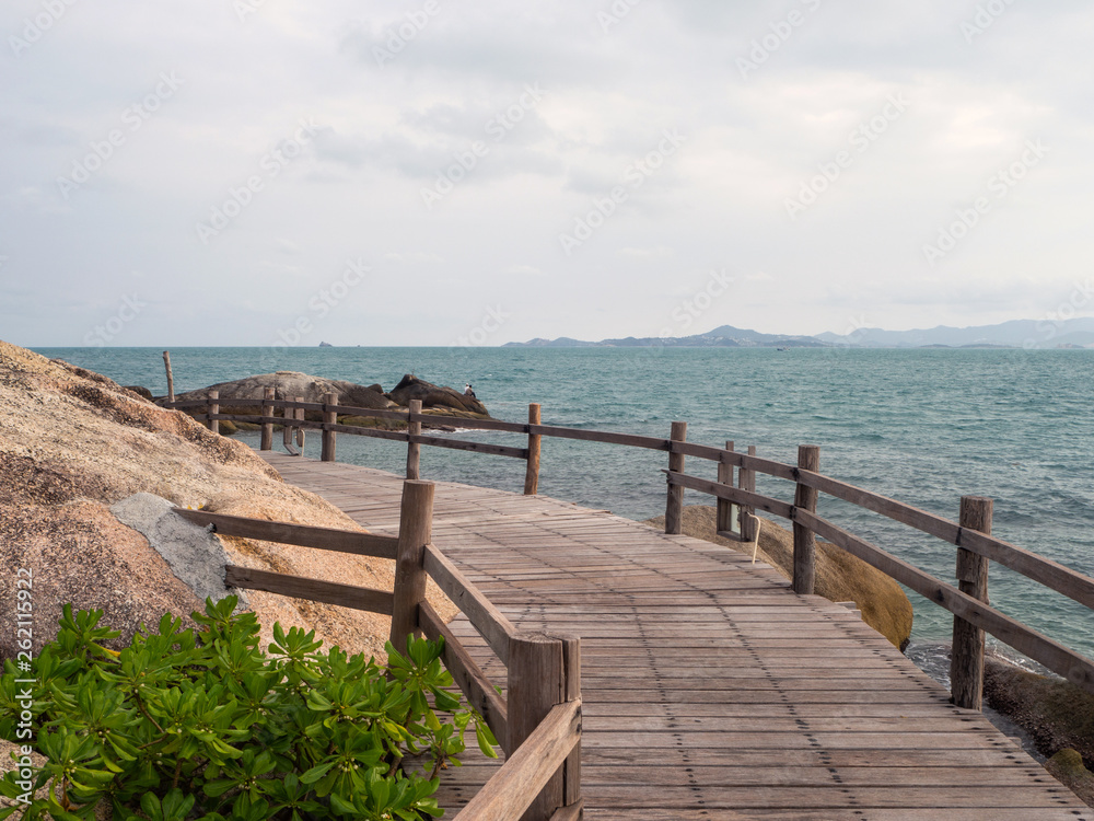 Wooden paths along the sea. Koh Phangan. Thailand.