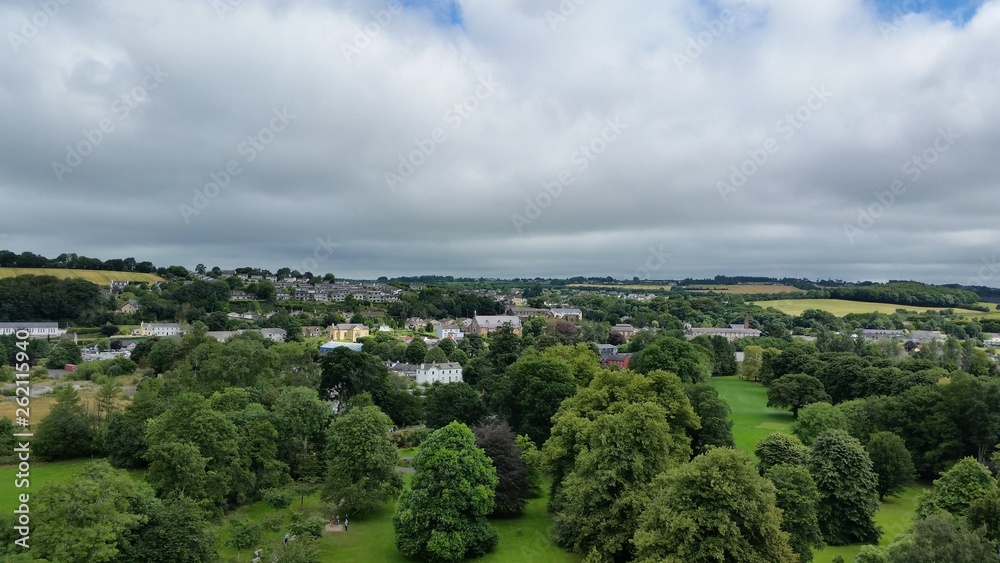 panoramic view of irish city from castle tower