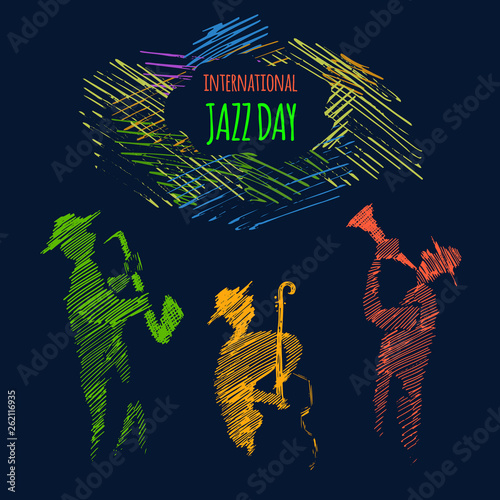 Canvas Print International Jazz Day - music paper cut style poster for jazz festival or night blues retro party with saxophone and notes