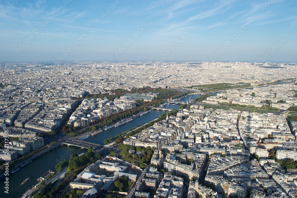 Obraz premium Cityscape - Paris (France) seen from above on a sunny day, with River Seine
