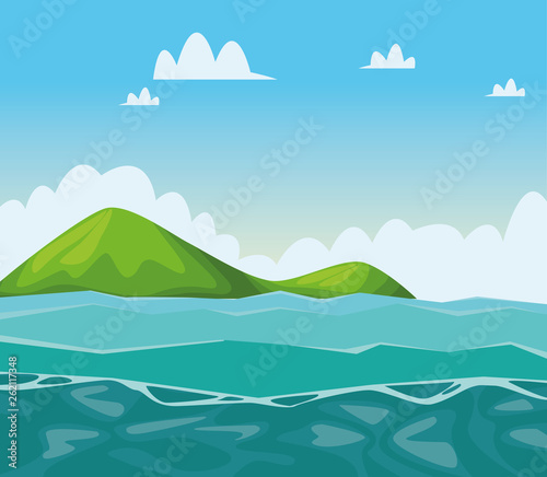 Sea and mountains scenery cartoons