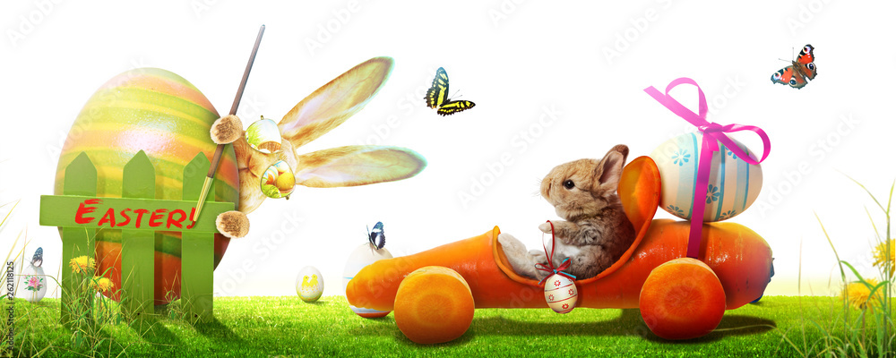 Obraz premium Osterhase unterwegs zum Osterfest!