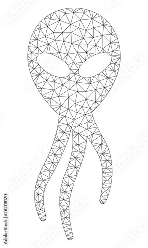 Mesh alien microbe polygonal 2d illustration. Abstract mesh lines and dots form triangular alien microbe. Wire frame 2D polygonal line network in vector format isolated on a white background.