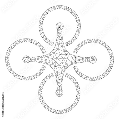 Mesh airdrone polygonal icon illustration. Abstract mesh lines and dots form triangular airdrone. Wire frame 2D polygonal line network in vector format isolated on a white background.
