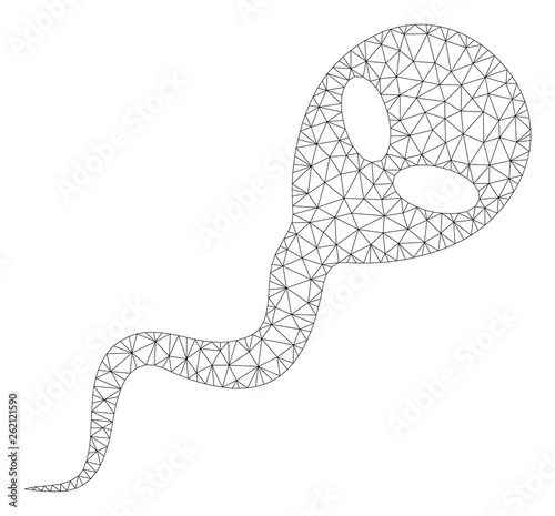 Mesh alien spermatozoon polygonal icon illustration. Abstract mesh lines and dots form triangular alien spermatozoon.