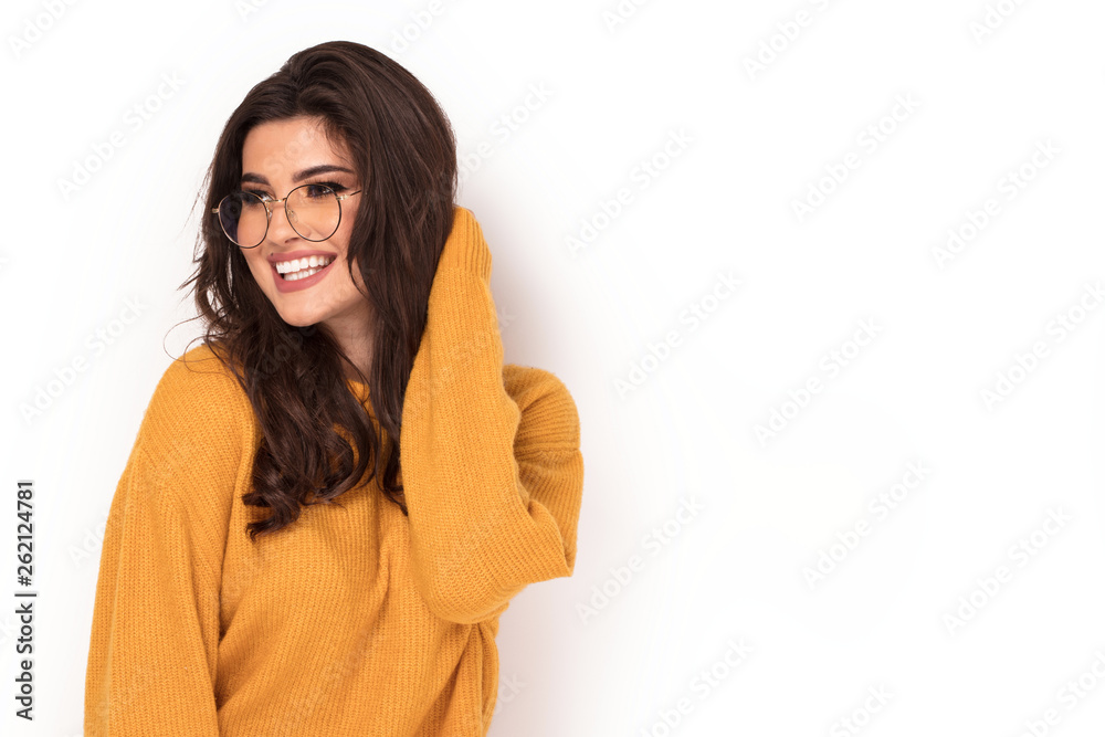 Portrait of smiling happy girl over white background. Portrait of smiling happy girl over white background.