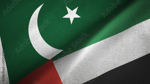 Pakistan and United Arab Emirates two flags textile cloth, fabric texture