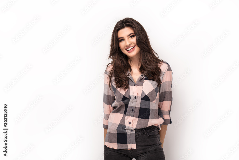 Portrait of smiling happy girl over white background. Portrait of smiling happy girl over white background.
