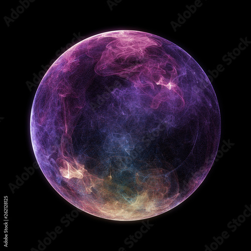 Abstract particle sphere, science background. Virtual flow big binary data visualization. Digital technology planet structure, Glows and particles. 3D render photo