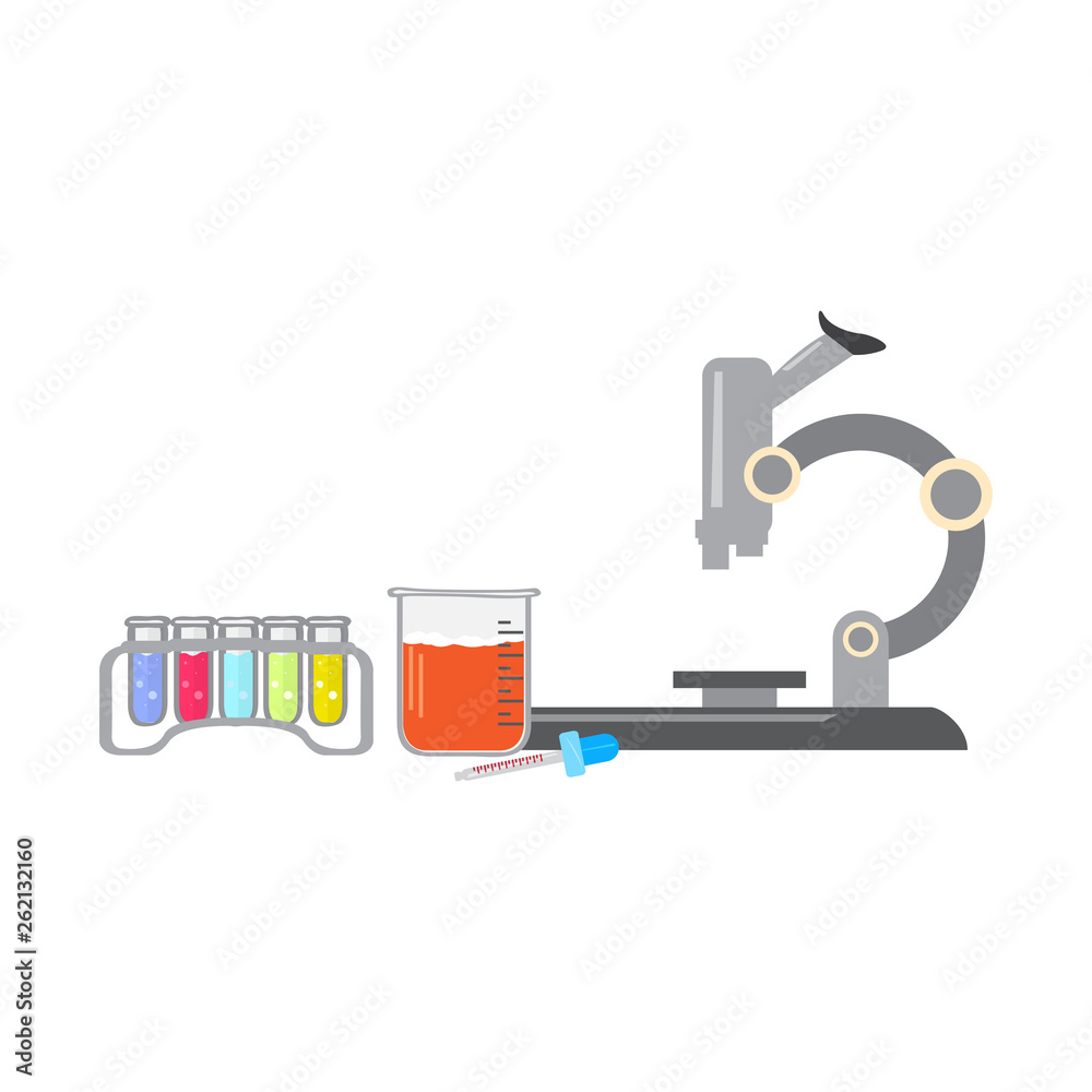 Fototapeta premium Test tube rack with a microscope. Laboratory instruments. Vector illustration design