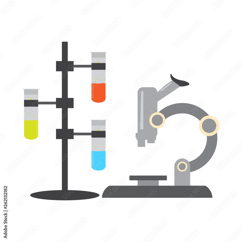 Test tubes on stand with a microscope. Laboratory instruments. Vector illustration design Test tubes on stand with a microscope. Laboratory instruments. Vector illustration design