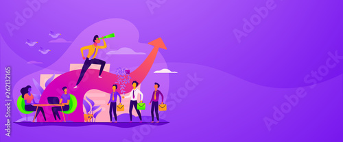 Business leadership, managing skills, leadership training plan and success achievement concept. Vector banner template for social media with text copy space and infographic concept illustration.