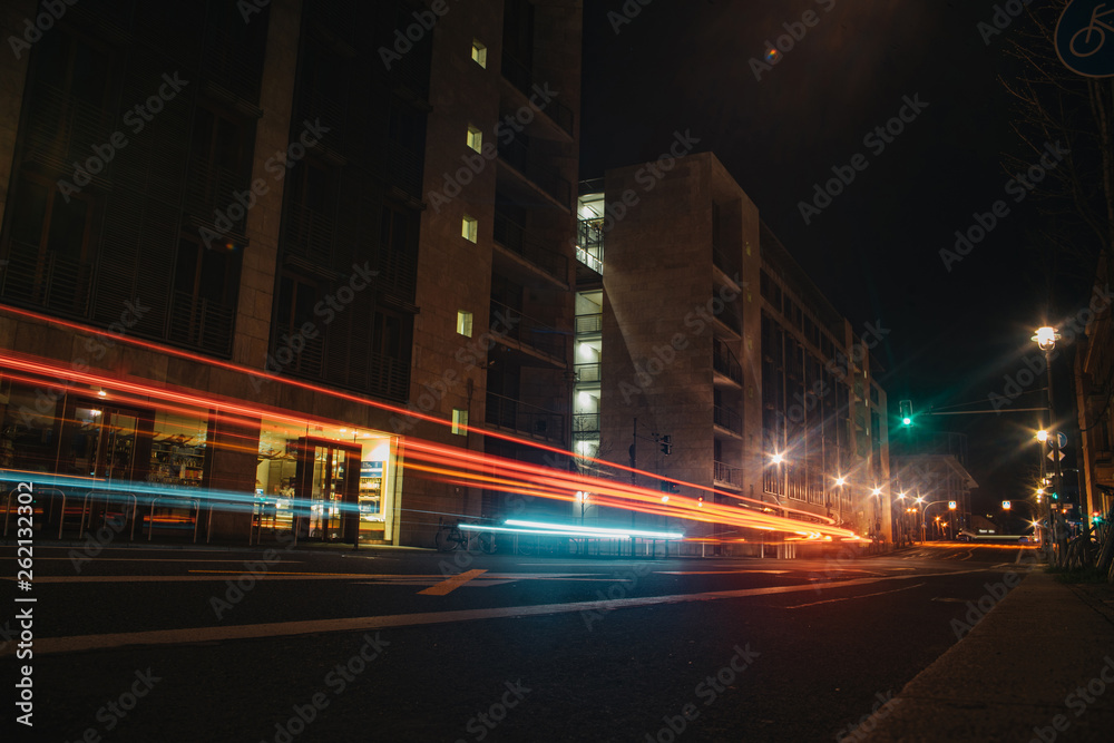 Transport light trails on european Berlin streets