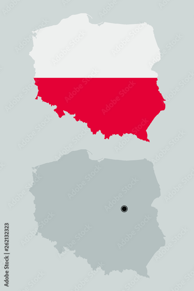 Obraz premium Contour of Poland in grey and in flag colors