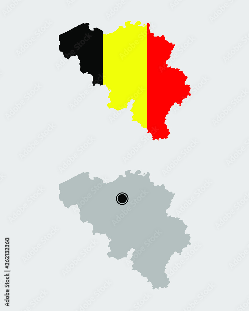 Contour of Belgium in grey and in flag colors