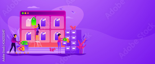 Tag management system, e-marketing tagging tool, tag data collection and web analytics concept. Vector banner template for social media with text copy space and infographic concept illustration.