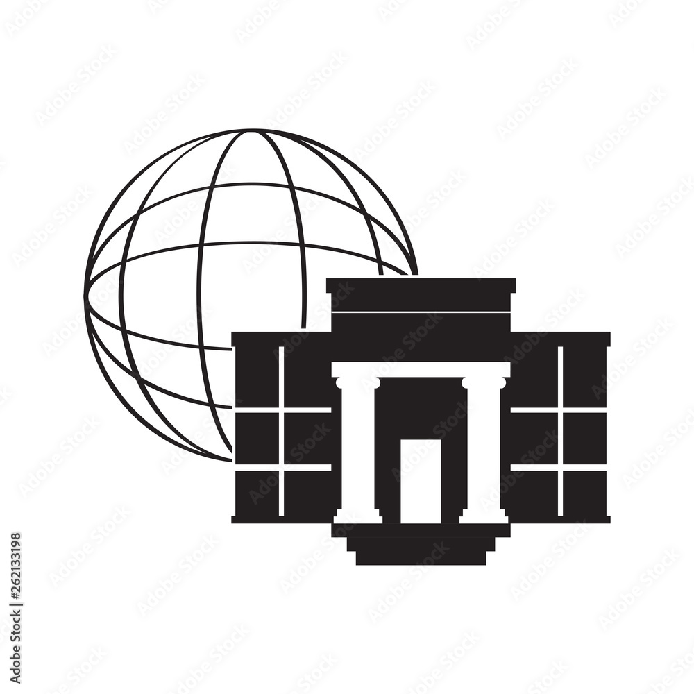 Bank building with a web icon. Vector illustration design Bank building with a web icon. Vector illustration design