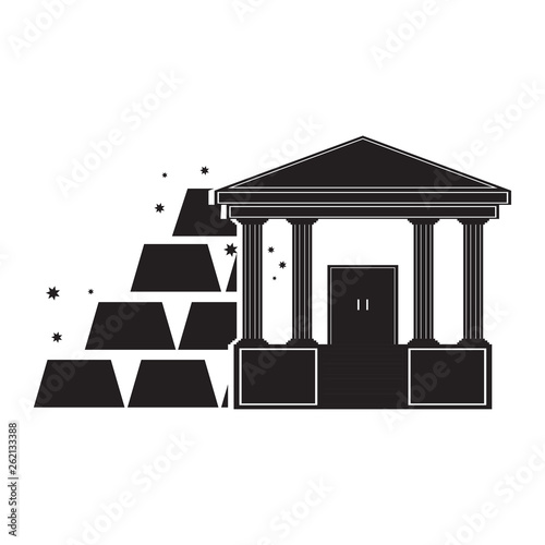 Bank building with golden ingots icon. Vector illustration design