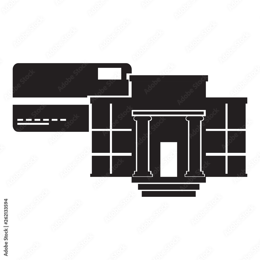 Bank building with a credit card icon. Vector illustration design Bank building with a credit card icon. Vector illustration design