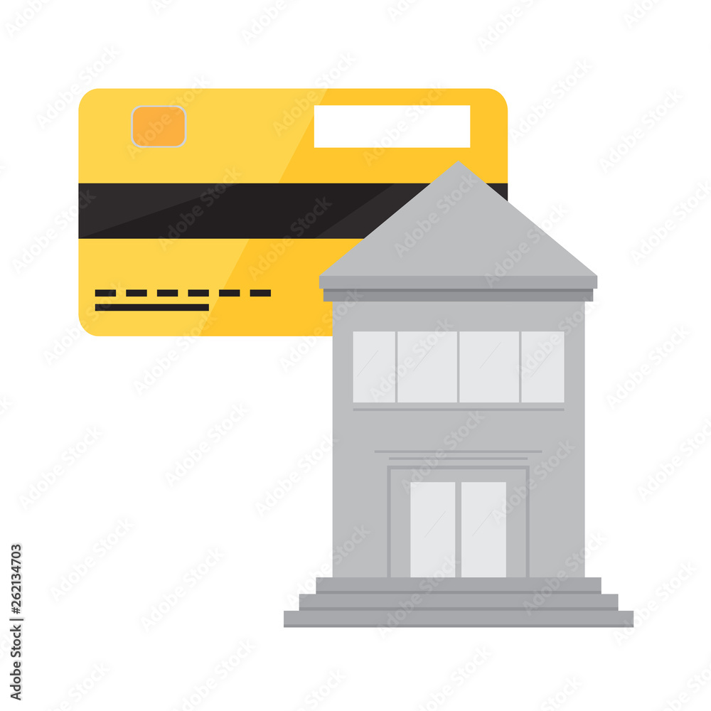 Fototapeta premium Bank building with a credit card icon. Vector illustration design