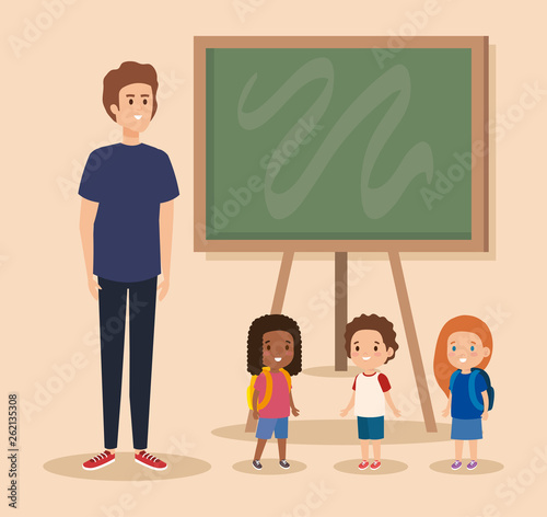 professional man teacher with kids in the class