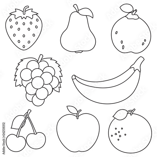 Vector Illustration Of Fruits Coloring Page