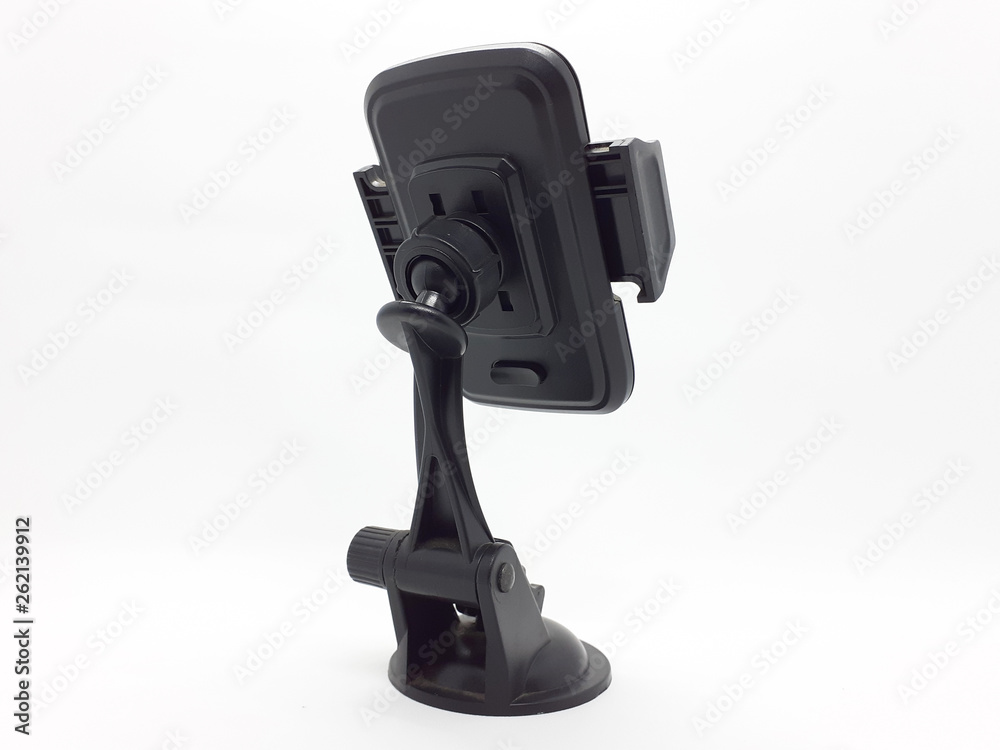 Smartphone or GPS device holder for car's dashboard in white isolated background