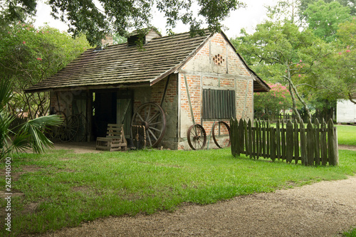 A cabin at LSU Rural Life Museum, an outdoor museum of Louisiana history, Baton Rouge, Louisiana.