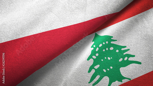 Poland and Lebanon two flags textile cloth, fabric texture